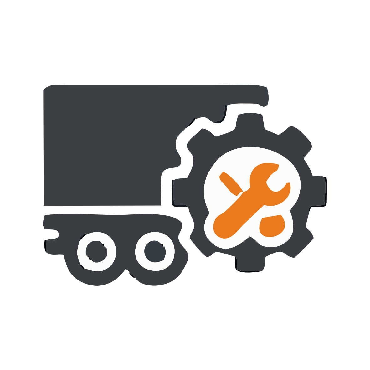 Truck trailer icon with gear and wrench symbol, representing trailer repair service