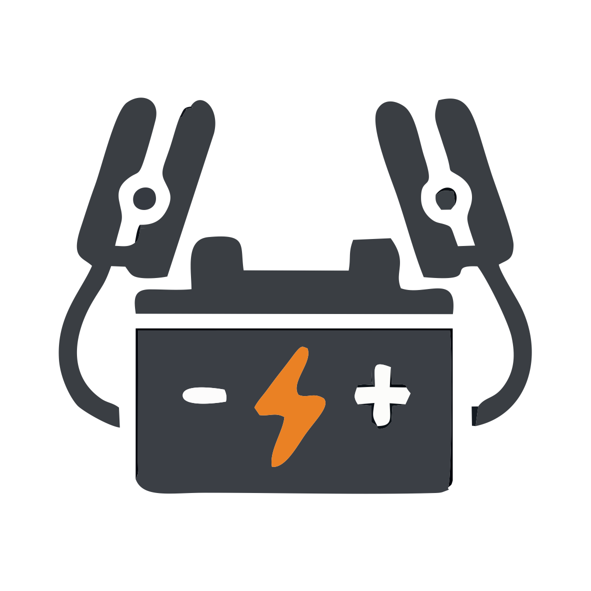 Car battery icon with jumper cables connected, representing jumpstart service