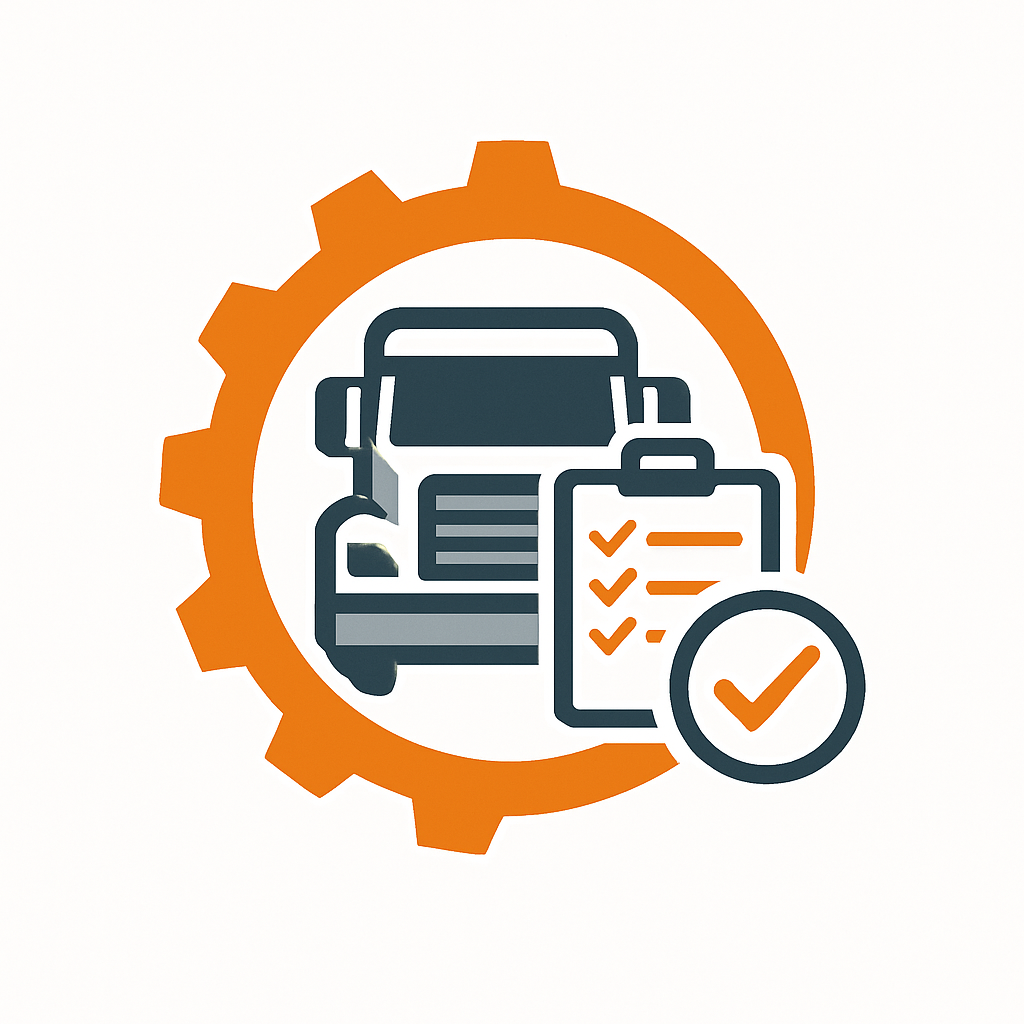 Icon of a truck with a checklist and checkmark, representing DOT inspections and compliance