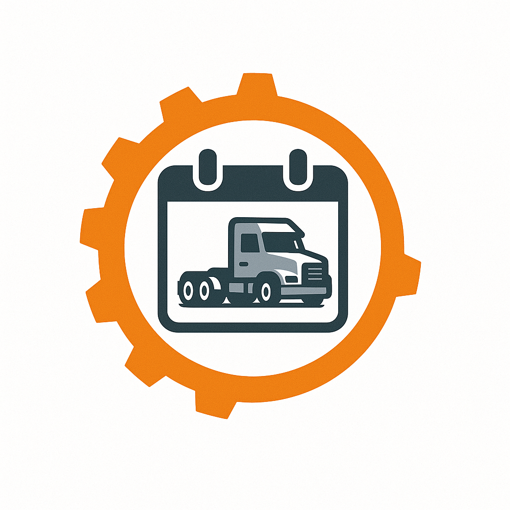 Icon of a truck inside a calendar with a gear outline, representing monthly fleet maintenance coverage