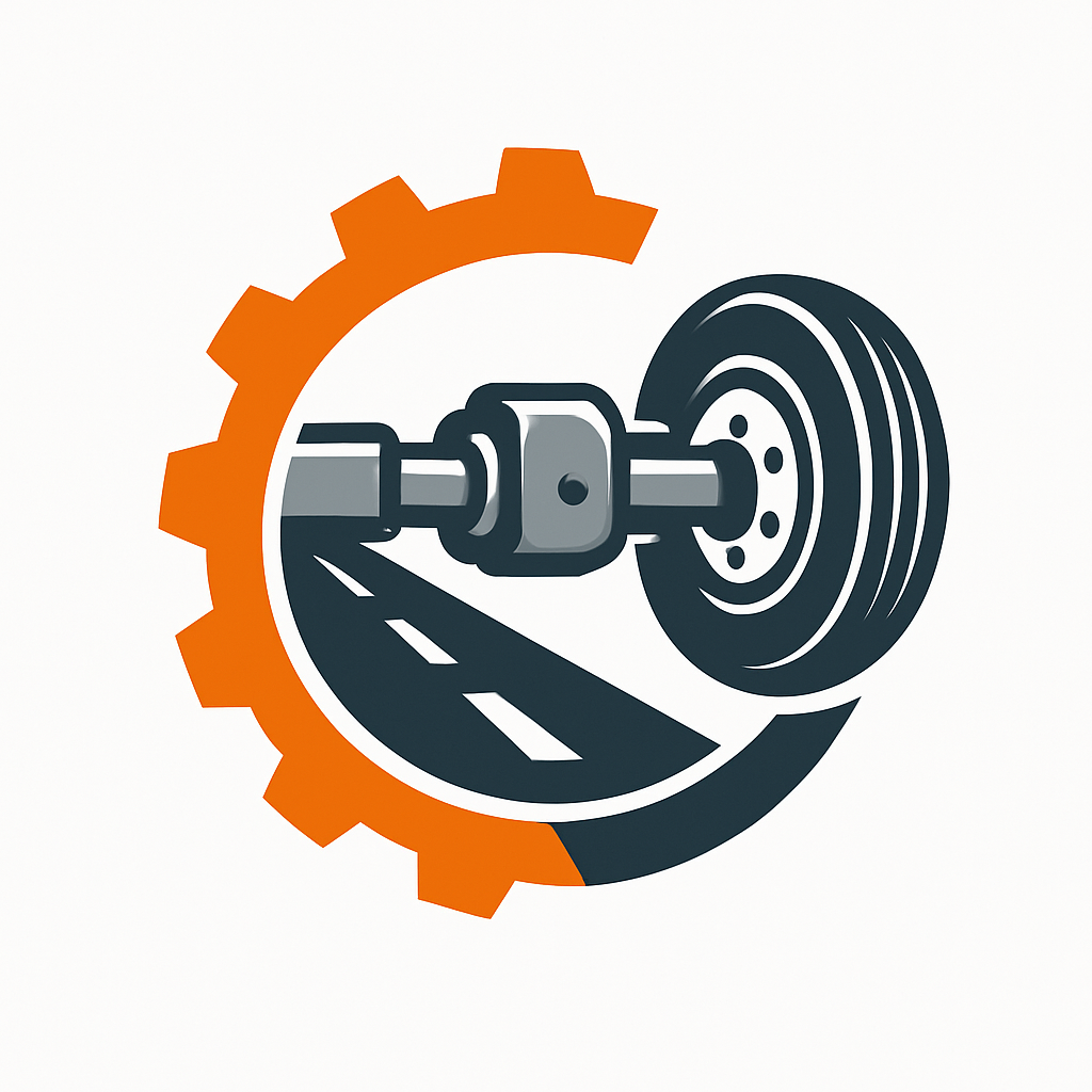 Trailer repair icon with wheel and axle over road, representing truck and trailer maintenance services